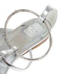 مملوكة مسبقًا Dior Silver Embellished T Strap Sandals Size 37