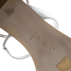 مملوكة مسبقًا Dior Silver Embellished T Strap Sandals Size 37