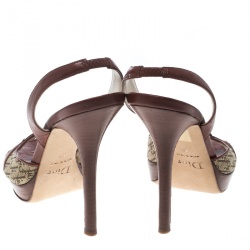 Dior Brown Leather and Diorissimo Canvas Platform Slingback Sandals Size 39