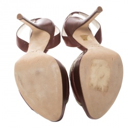 Dior Brown Leather and Diorissimo Canvas Platform Slingback Sandals Size 39