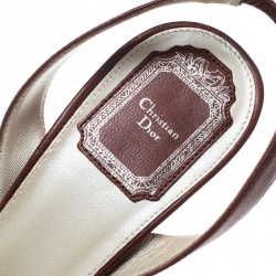 Dior Brown Leather and Diorissimo Canvas Platform Slingback Sandals Size 39