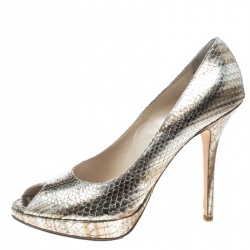 Pre Owned Dior Metallic Snakeskin Peep Toe Platform Pumps Size 40