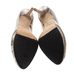 Pre Owned Dior Metallic Snakeskin Peep Toe Platform Pumps Size 40