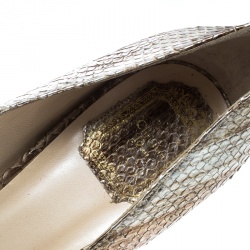 Pre Owned Dior Metallic Snakeskin Peep Toe Platform Pumps Size 40