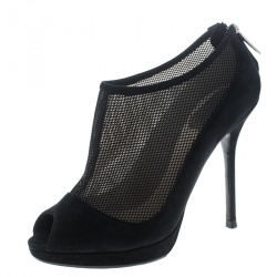 Pre Owned بوت ديور سويدي أسود وشبكة مقدمة مفتوحة نعل سميك مقاس 37