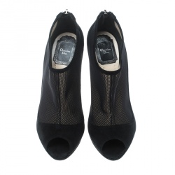 Pre Owned بوت ديور سويدي أسود وشبكة مقدمة مفتوحة نعل سميك مقاس 37