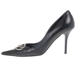 Pre Owned Dior Black Pointed Toe Logo Pumps Size 37