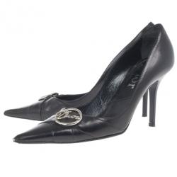Pre Owned Dior Black Pointed Toe Logo Pumps Size 37