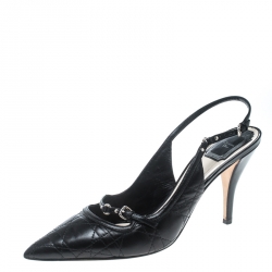 Pre Owned Dior Black Cannage Leather Buckle Pointed Toe Slingback Sandals Size 41