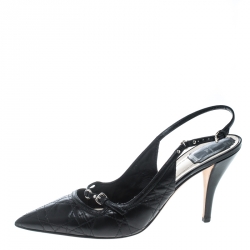 Pre Owned Dior Black Cannage Leather Buckle Pointed Toe Slingback Sandals Size 41