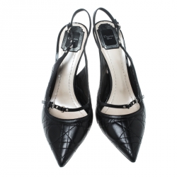 Pre Owned Dior Black Cannage Leather Buckle Pointed Toe Slingback Sandals Size 41