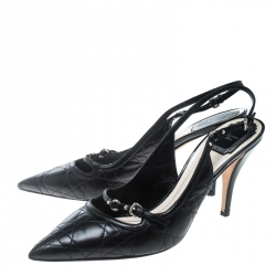 Pre Owned Dior Black Cannage Leather Buckle Pointed Toe Slingback Sandals Size 41