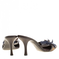 Pre Owned حذاء سلايدز ديور مقدمة مدببة أبليك زهور كانفاس ديوريسيمو بني مقاس 37