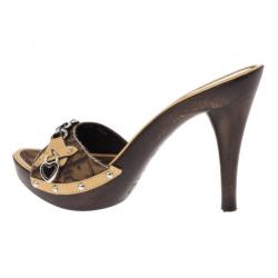 Pre Owned Dior Brown Diorissimo Chain Mules Size 40