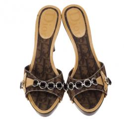 Pre Owned Dior Brown Diorissimo Chain Mules Size 40
