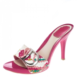 Pre Owned حذاء كلوغ سلايد ديور مقدمة مفتوحة قطن مطبوع متعدد الألوان مقاس 39.5