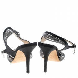 مملوكة مسبقًا Dior Grey/Black Leather and Satin Crystal Embellished Strappy Sandals Size 39.5