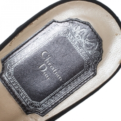 مملوكة مسبقًا Dior Grey/Black Leather and Satin Crystal Embellished Strappy Sandals Size 39.5