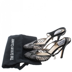 مملوكة مسبقًا Dior Grey/Black Leather and Satin Crystal Embellished Strappy Sandals Size 39.5