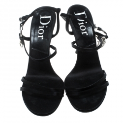 Pre Owned Dior Black Satin Strappy Sandals Size 39