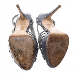 Pre Owned صندل ديور نعل سميك م قدمة مفتوحة سيور بوني جلد نقش تمساح رمادي مقاس 38