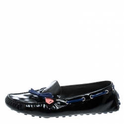 Pre Owned Dior Black Patent Leather Bow Loafers Size 41.5