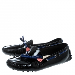 Pre Owned Dior Black Patent Leather Bow Loafers Size 41.5