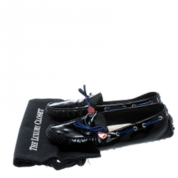 Pre Owned Dior Black Patent Leather Bow Loafers Size 41.5