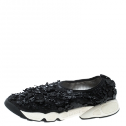 Pre Owned Dior Black Leather Floral Applique Fusion Sneakers Size 38
