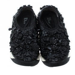 Pre Owned Dior Black Leather Floral Applique Fusion Sneakers Size 38
