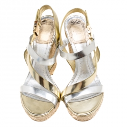 Pre Owned صندل ديور نعل سميك كعب روكي إسبادريل سيور متعاكسة جلد مرأة ميتالك مقاس 35