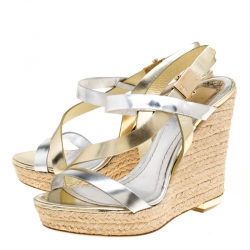 Pre Owned صندل ديور نعل سميك كعب  روكي إسبادريل سيور متعاكسة جلد مرأة ميتالك مقاس 35