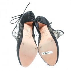 مملوكة مسبقًا Dior Black Lace And Satin Mock Lace Up Peep Toe Ankle Booties Size 36