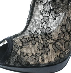 مملوكة مسبقًا Dior Black Lace And Satin Mock Lace Up Peep Toe Ankle Booties Size 36