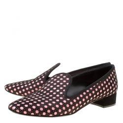 Pre Owned Dior Black/Pink Cannage Suede and Leather Cut Out Detail Smoking Slippers Size 39