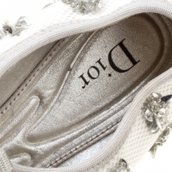 مملوكة مسبقًا حذاء رياضي ديور سليب أون مزخرفة ترتر زهور فوشيون شبك أبيض مقاس 39