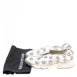 مملوكة مسبقًا حذاء رياضي ديور سليب أون مزخرفة ترتر زهور فوشيون شبك أبيض مقاس 39