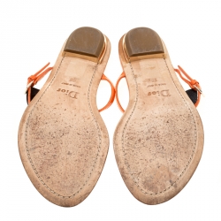 Dior Tricolor Leather Floral Detail Thong Sandals Size 35