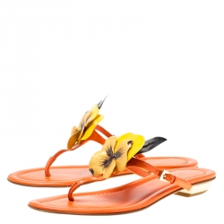 Dior Tricolor Leather Floral Detail Thong Sandals Size 35