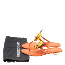 Dior Tricolor Leather Floral Detail Thong Sandals Size 35