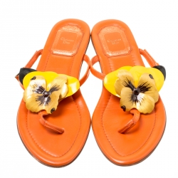 Dior Tricolor Leather Floral Detail Thong Sandals Size 35