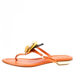 Dior Tricolor Leather Floral Detail Thong Sandals Size 35