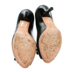 Dior Black Leather Bow Peep Toe Pumps Size 38