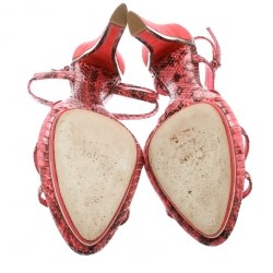 Dior Pink Python Leather T Strap Block Heel Sandals Size 40
