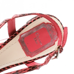 Dior Pink Python Leather T Strap Block Heel Sandals Size 40
