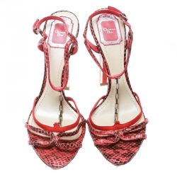 Dior Pink Python Leather T Strap Block Heel Sandals Size 40