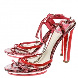 Dior Pink Python Leather T Strap Block Heel Sandals Size 40