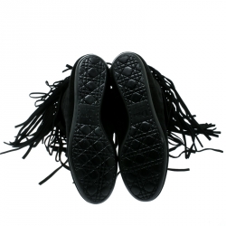 Pre Owned Dior Black Suede Fringe Ankle Length Booties Size 35.5