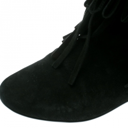 Pre Owned Dior Black Suede Fringe Ankle Length Booties Size 35.5