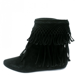Pre Owned Dior Black Suede Fringe Ankle Length Booties Size 35.5